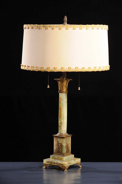 Candeliere in Onice e Bronzo Trasformato in Lampada