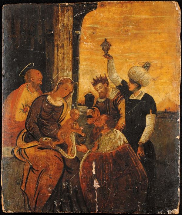 Scuola Veneto-Cretese della fine del XVI secolo Adorazione dei Magi