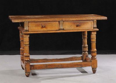 Tavolo in Legno di Noce a Due Cassetti, XIX Secolo
