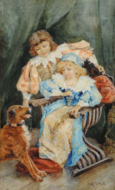 Elda Oliva Borzino (1863-1927)bambine con Cane