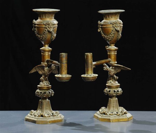 Coppia di lampade in metallo, Inghilterra fine XIX secolo