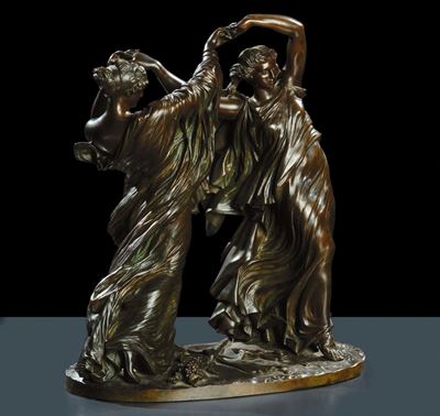 Gruppo in Bronzo Raffigurante Due Baccanti che Danzano, XVIII Secolo