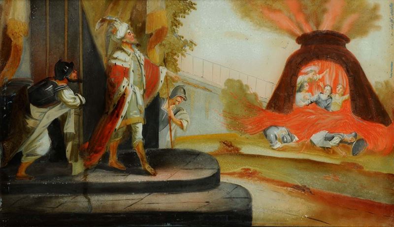 Anonimo del XIX secolo Sovrano con soldati e fornace  - Auction Antiquariato e Dipinti Antichi - Cambi Casa d'Aste