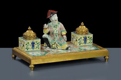 Calamaio Samson in Bronzo e Porcellana, XIX Secolo