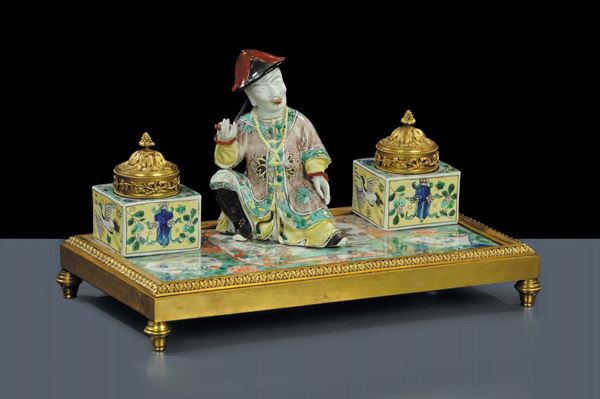 Calamaio Samson in bronzo e porcellana, XIX secolo