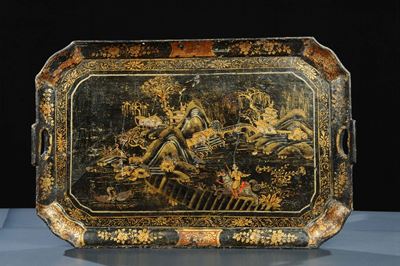 Vassoio in Legno Ebanizzato, Olanda XIX Secolo