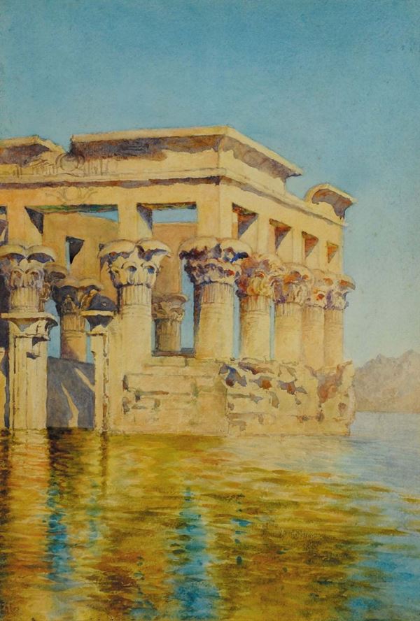 Sette acquarelli raffiguranti vedute egiziane