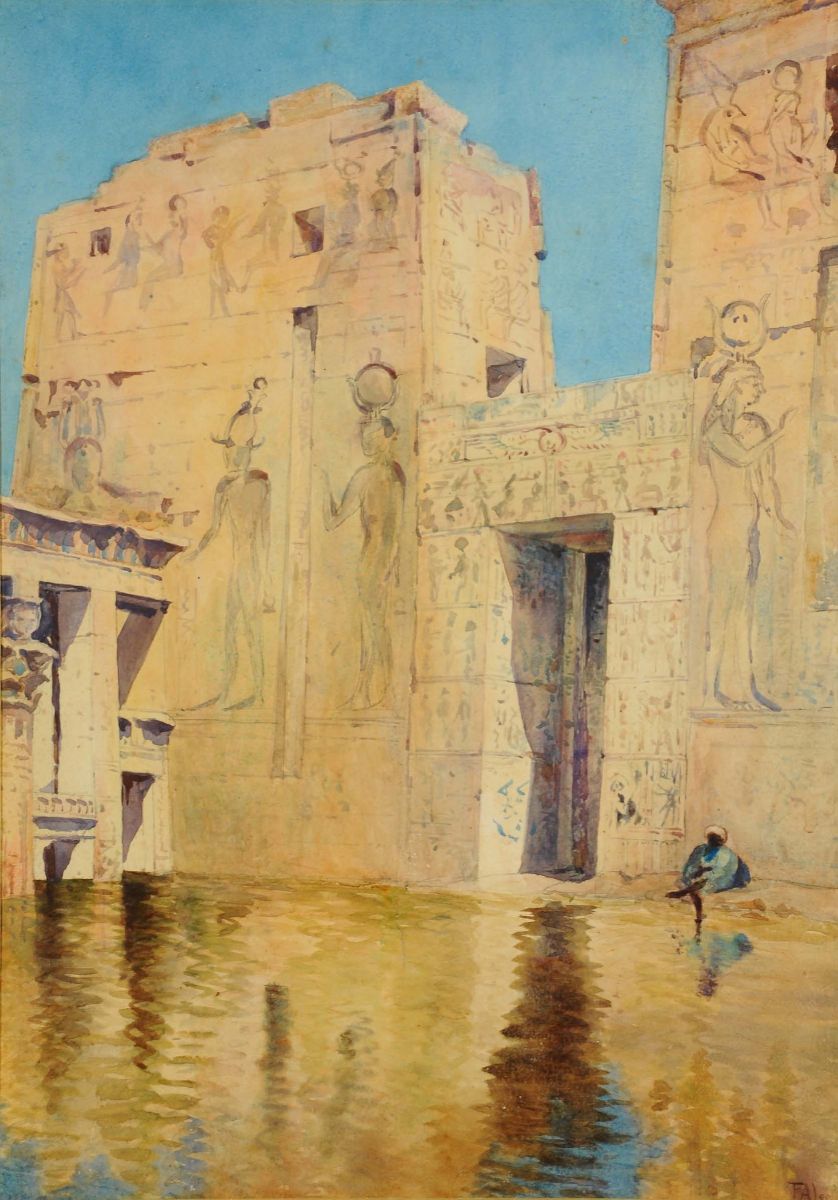 Sette Acquarelli Raffiguranti Vedute Egiziane