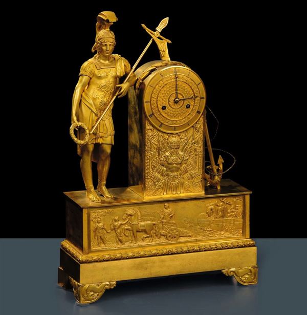 Orologio da tavolo Carlo X in bronzo dorato, Francia XIX secolo