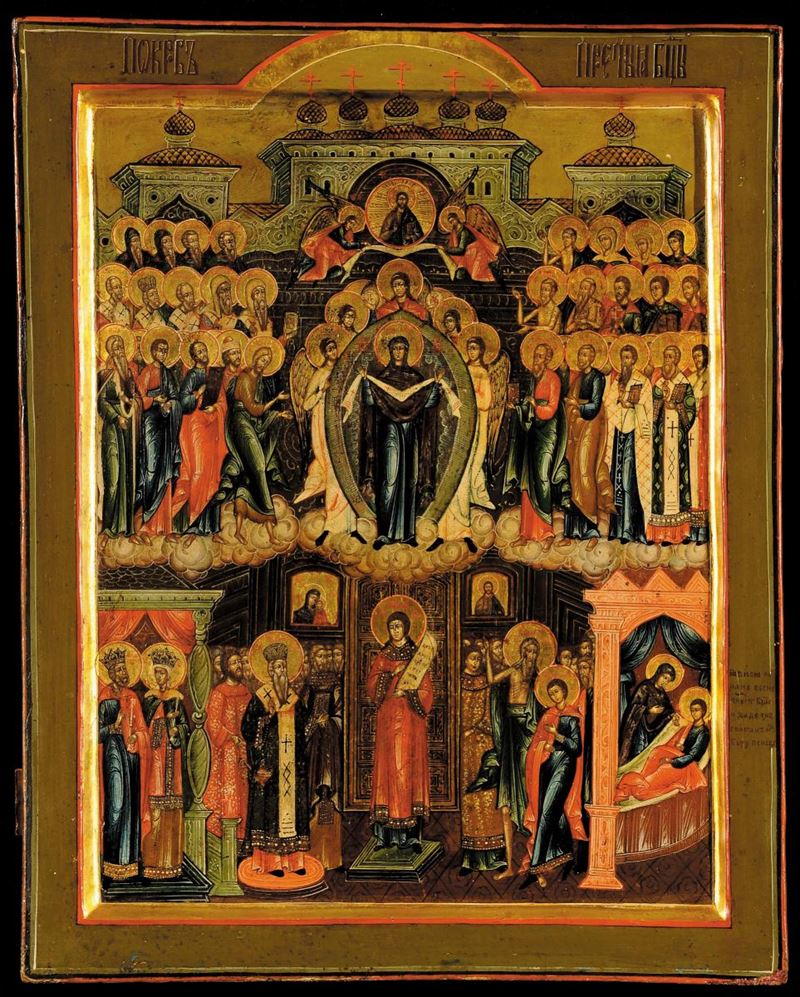 Icona raffigurante la protezione della Vergine Pokrov, XVIII secolo  - Asta Antiquariato e Dipinti Antichi - Cambi Casa d'Aste