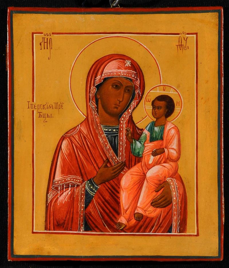 Icona raffigurante Vergine Odigitria, XIX secolo  - Asta Antiquariato e Dipinti Antichi - Cambi Casa d'Aste