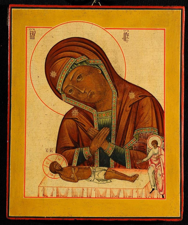 Icona raffigurante Madonna della Deposizione Non piangere per me o Madre, XIX secolo  - Auction Antiquariato e Dipinti Antichi - Cambi Casa d'Aste