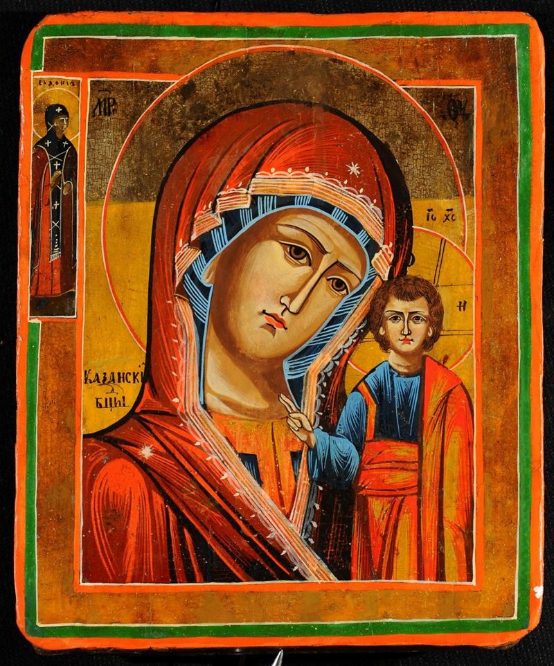 Icona raffigurante Madonna di Kazan, XIX secolo  - Auction Antiquariato e Dipinti Antichi - Cambi Casa d'Aste