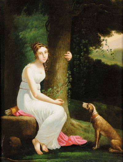 Anonimo del XIX Secolodonna con Cane