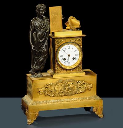 Orologio Impero in Bronzo Dorato, E. Pelissier, Francia XIX Secolo