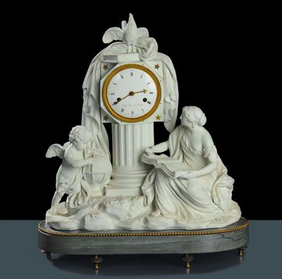 Orologio da Tavolo in Biscuit, Champion Rue De la Feuillade, Francia XIX Secolo