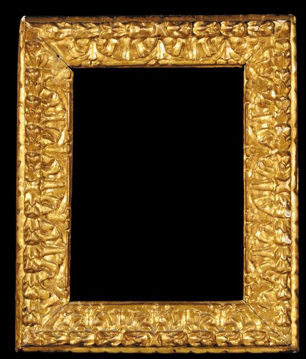 Coppia di cornici in legno intagliato e dorato a mecca, XVII secolo
