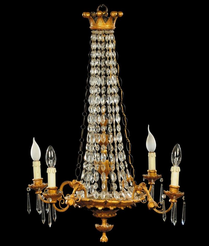 Lampadario in legno e cristalli, XVIII secolo  - Asta Antiquariato e Dipinti Antichi - Cambi Casa d'Aste