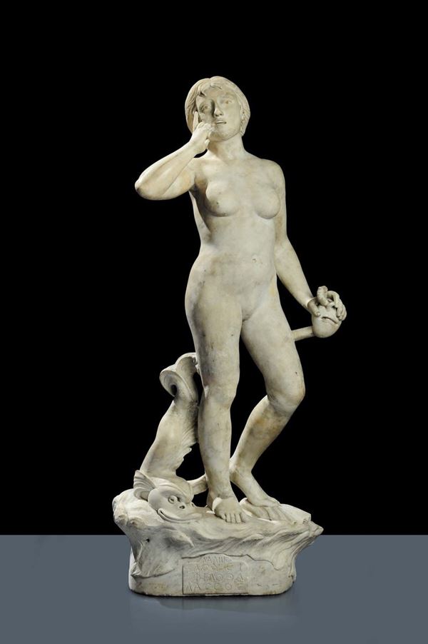 Scultura in marmo bianco rffigurante sirena, XIX secolo