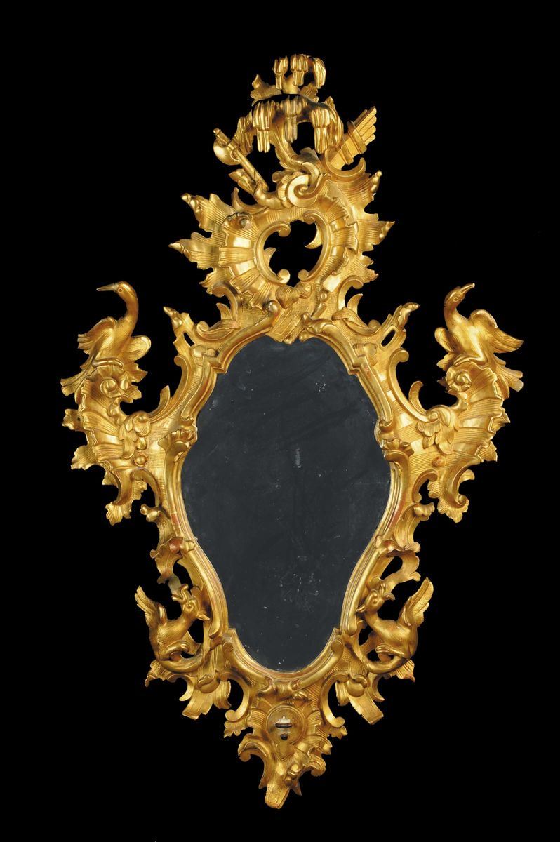 Specchiera Luigi XV in legno intagliato e dorato, XVIII secolo  - Auction Antiquariato e Dipinti Antichi - Cambi Casa d'Aste