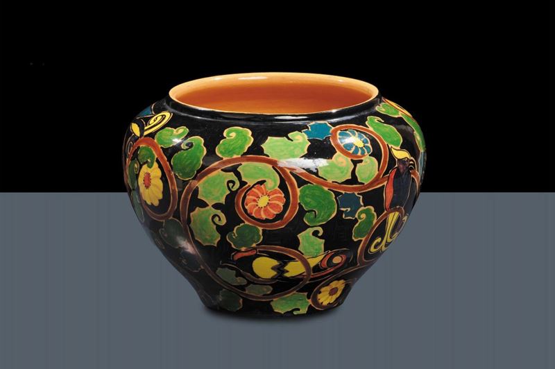 La Salamandra - PerugiaCache-pot in terracotta modellata al tornio  - Asta Arti Decorative del XX secolo e Design - Cambi Casa d'Aste