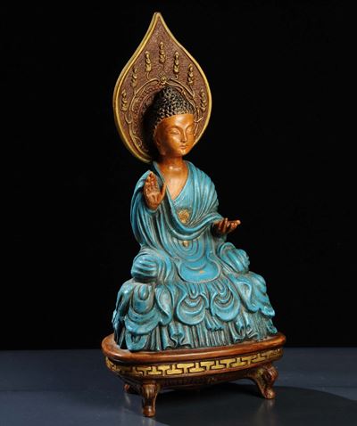 Scultura in Terracotta Policroma Raffigurante Divinitˆ Orientale