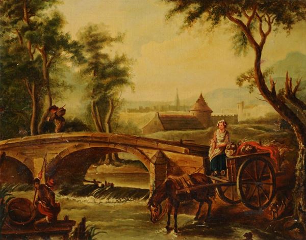 Scuola Francese del XVIII secolo Paesaggio con figure