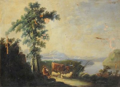 Scuola Italiana del XIX Secolopaesaggio con Armenti
