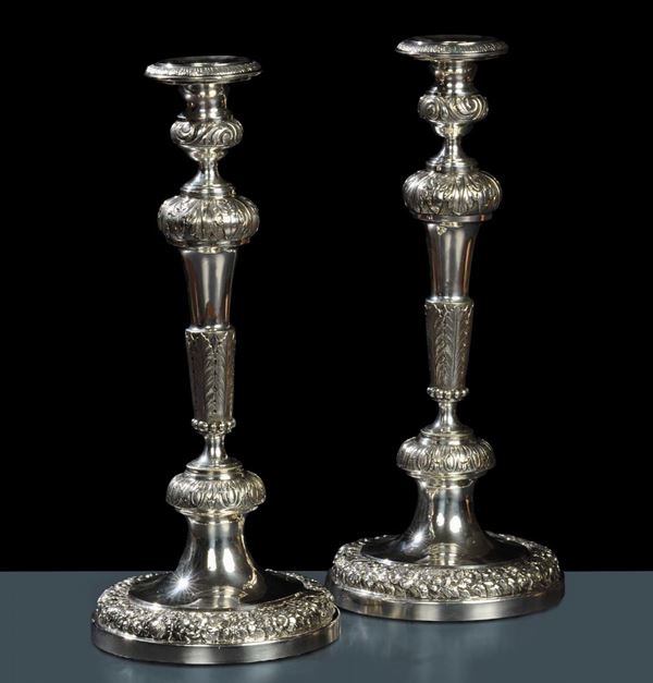 Coppia di candelieri Neoclassici in argento, Firenze XIX secolo