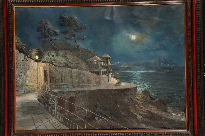 Giuseppe Arigliano (1917-1999) Veduta notturna passeggiata di Nervi, 1949  - Auction 19th and 20th century paintings - II - Cambi Casa d'Aste