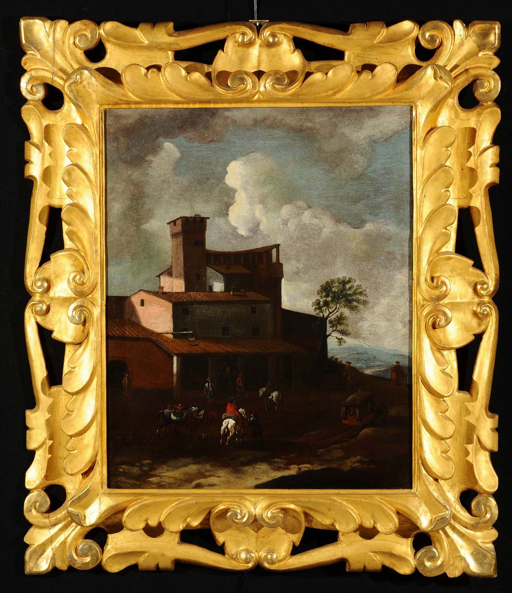 Scuola Italiana del XVII Secolopaesaggio con Viandanti