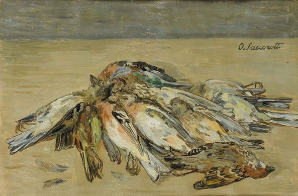 Oscar Saccorotti (1898-1986) Uccellini sul tavolo