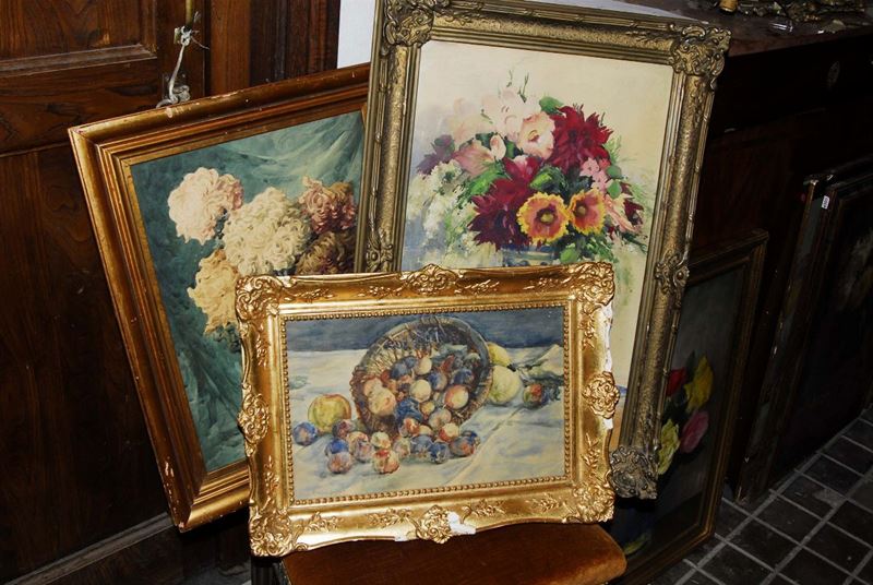 Lotto composto da tre acquarelli raffiguranti nature morte  - Auction Antiquariato e Dipinti Antichi - Cambi Casa d'Aste