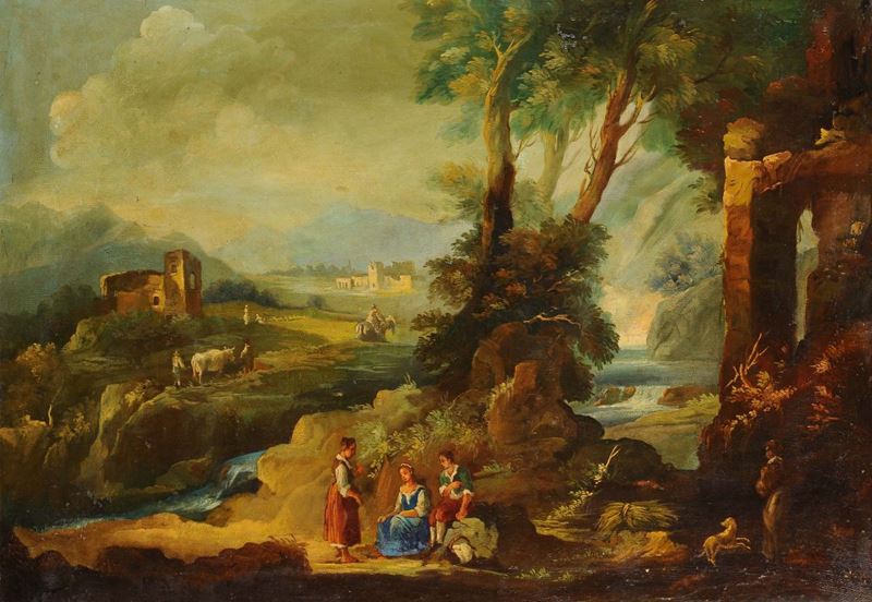 Scuola del XIX secolo Paesaggio campestre con figure  - Auction Antiquariato e Dipinti Antichi - Cambi Casa d'Aste