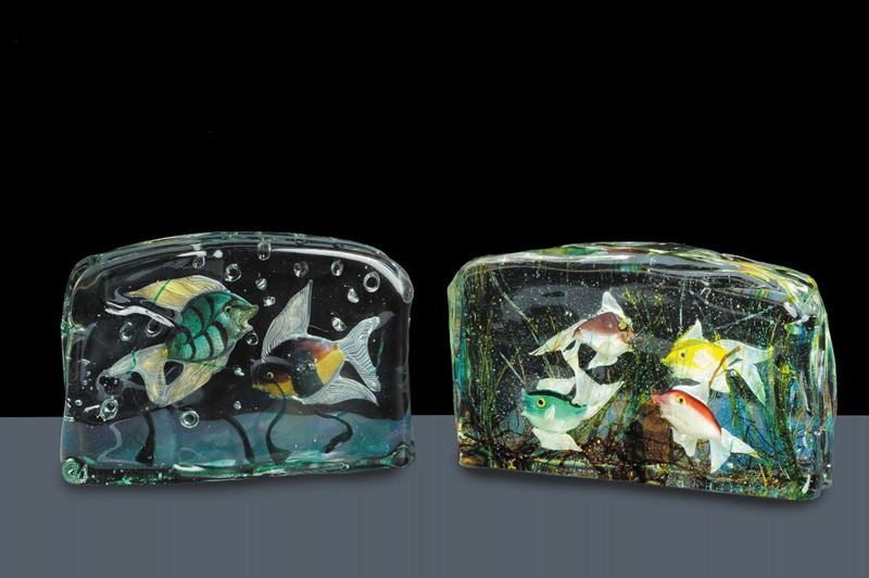 Manifattura MuraneseCoppia di acquari in vetri policromi  - Asta Arti Decorative del XX secolo e Design - Cambi Casa d'Aste