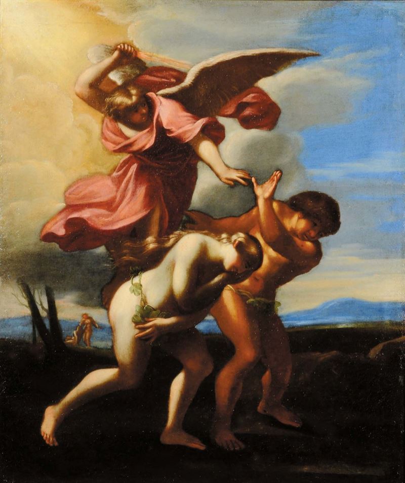 Scuola Emilana del XVII secolo Cacciata dal Paradiso terrestre  - Auction Antiquariato e Dipinti Antichi - Cambi Casa d'Aste