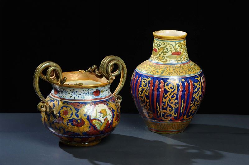 Due vasi a lustro diversi, Gualdo Tadino XIX secolo  - Auction OnLine Auction 12-2011 - Cambi Casa d'Aste