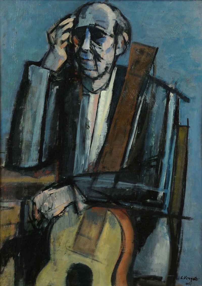 Libero Verzetti (1906-1989) Figura con chitarra, 1951  - Asta Dipinti del XIX e XX secolo - II - Cambi Casa d'Aste