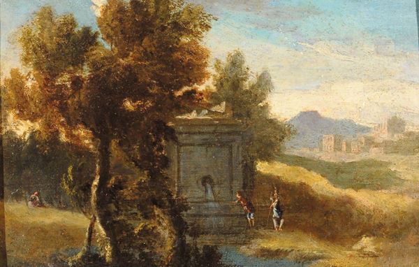 Scuola del XVIII secolo Paesaggio con fontana