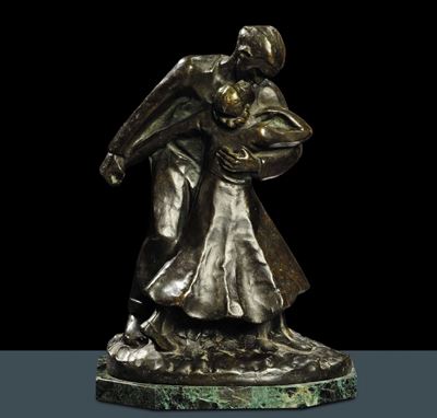 Scultura in Bronzo a Patina Scura Raffigurante Due Ballerini