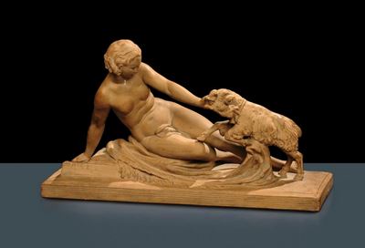Scultura in Gres, Inizio XX Secolonudo Femminile con Capretta