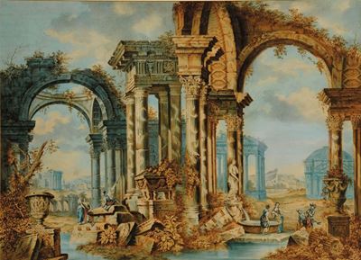 Cicely Crake (XIX-XX Secolo)capriccio Architettonico con Figure, 1849