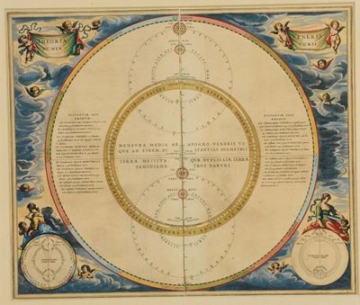 Coppia di Stampe Raffiguranti Planisferi Colorati, XVII Secolo