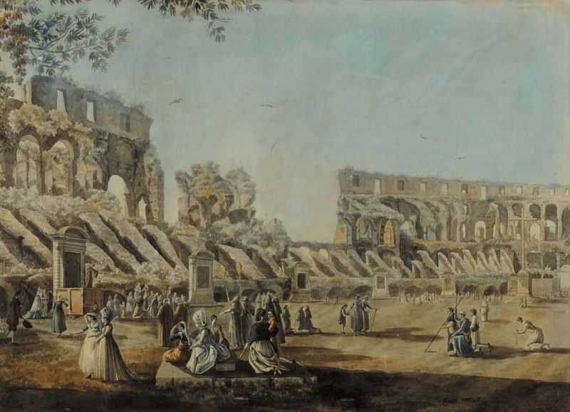 Abraham Louis Ducros (1748-1810) Interno del Colosseo  - Asta Antiquariato e Dipinti Antichi - Cambi Casa d'Aste