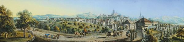 Coppia di acquetinte a colori, XIX secolo