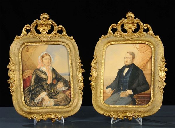 Anonimo del XIX secolo Ritratto femminileRitratto maschile