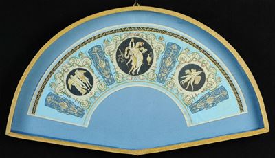 Progetto di Ventaglio Entro Teca in Tessuto Blu, Italia XIX Secolo