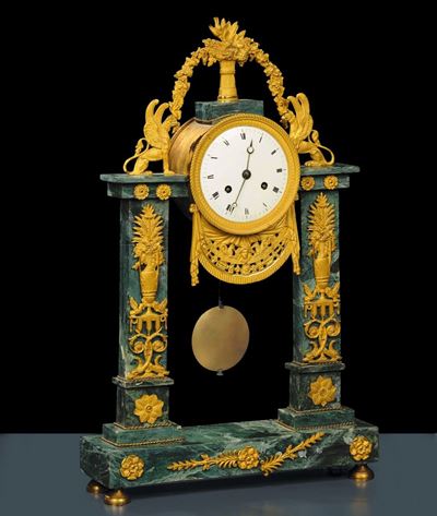 Orologio Impero in Marmo Verde, XIX Secolo