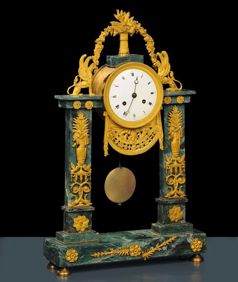Orologio Impero in marmo verde, XIX secolo  - Auction Antiquariato e Dipinti Antichi - Cambi Casa d'Aste