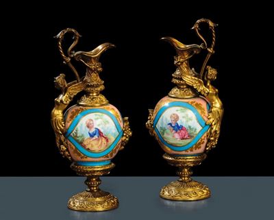 Coppia di Anforette in Porcellana e Bronzo, Francia XIX Secolo